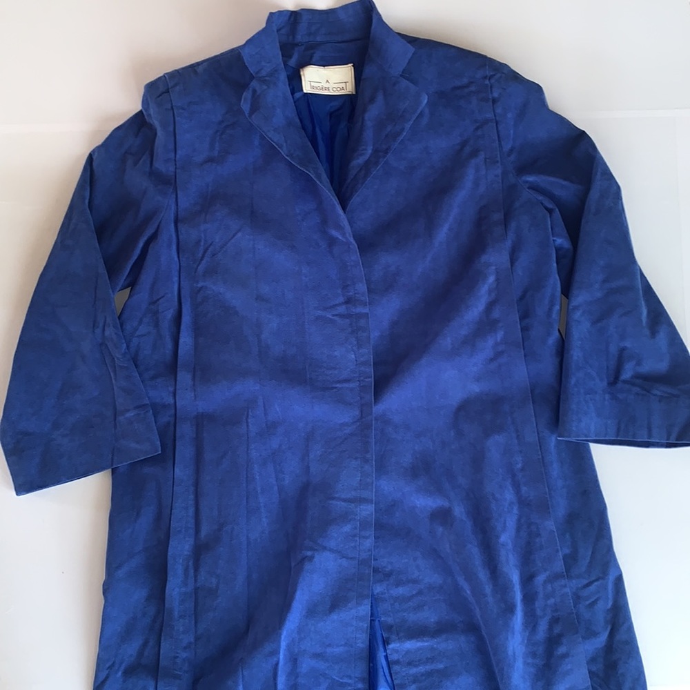 A Trigere Coat Vintage Suede Coat Long Open Soft Blue Size Large - Picture 4 of 13